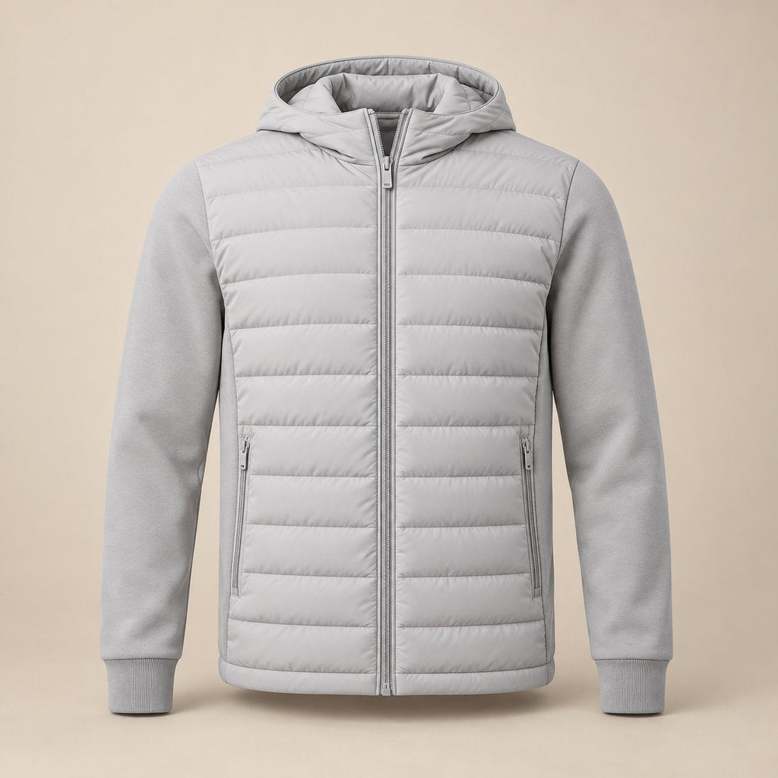 Men's Hooded Down Jacket with Quilted Panels