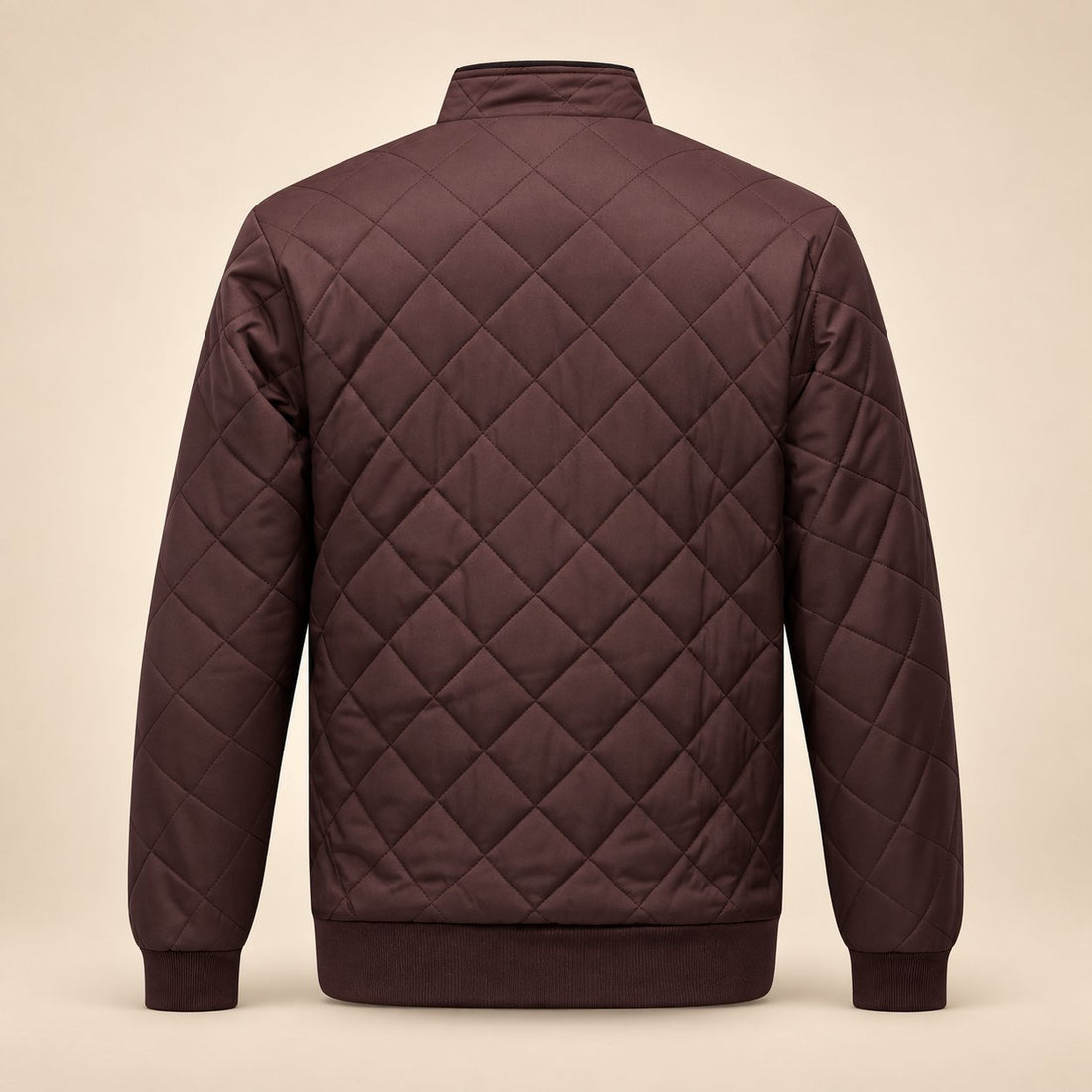 Men's Diamond Quilted Zip-Up Jacket with Stand Collar