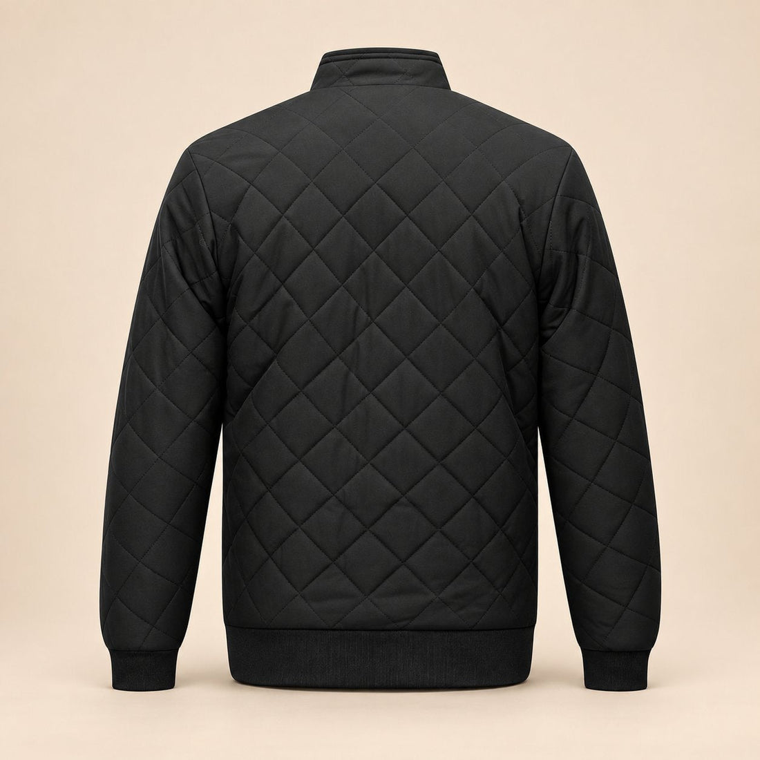 Men's Diamond Quilted Zip-Up Jacket with Stand Collar