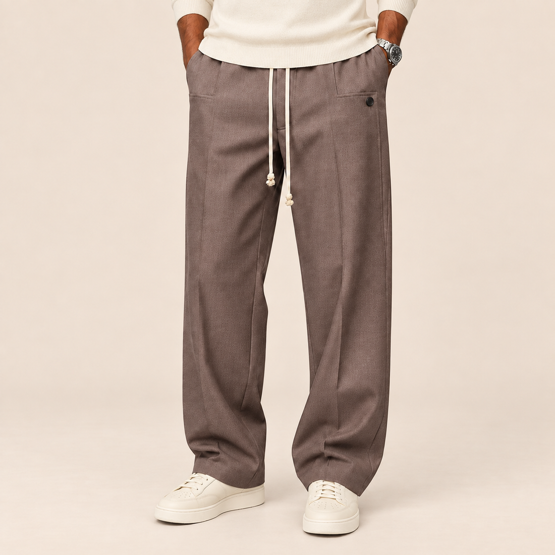 Men's Wide Leg Trousers Relaxed Fit Drawstring Waist
