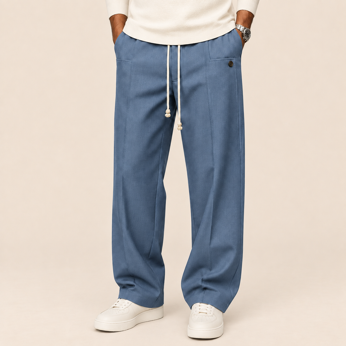 Men's Wide Leg Trousers Relaxed Fit Drawstring Waist
