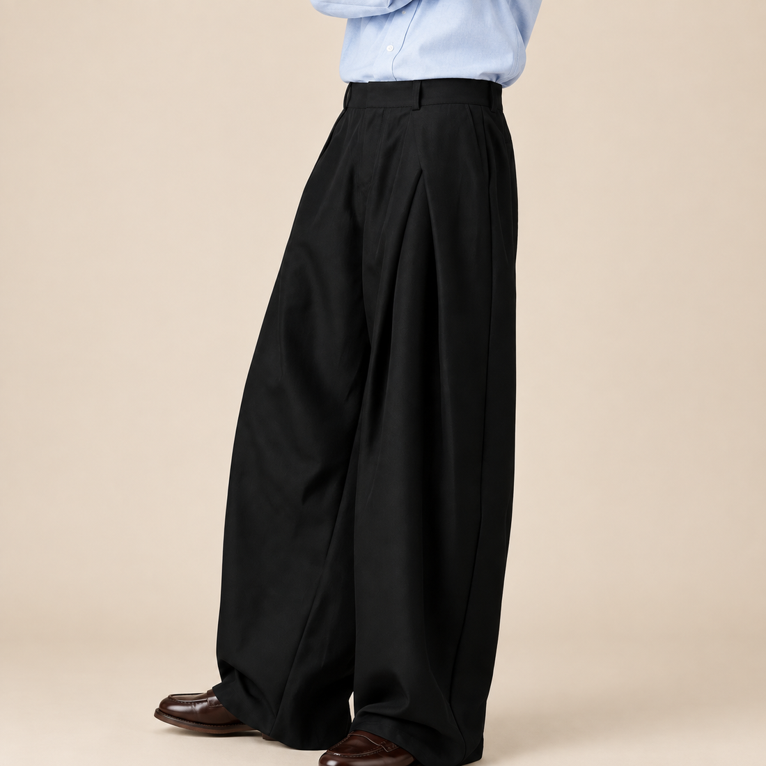 Men's Wide Leg Trousers Pleated High Waist Tailored