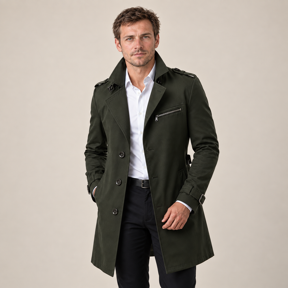 Men's Trench Coat Belted Tailored