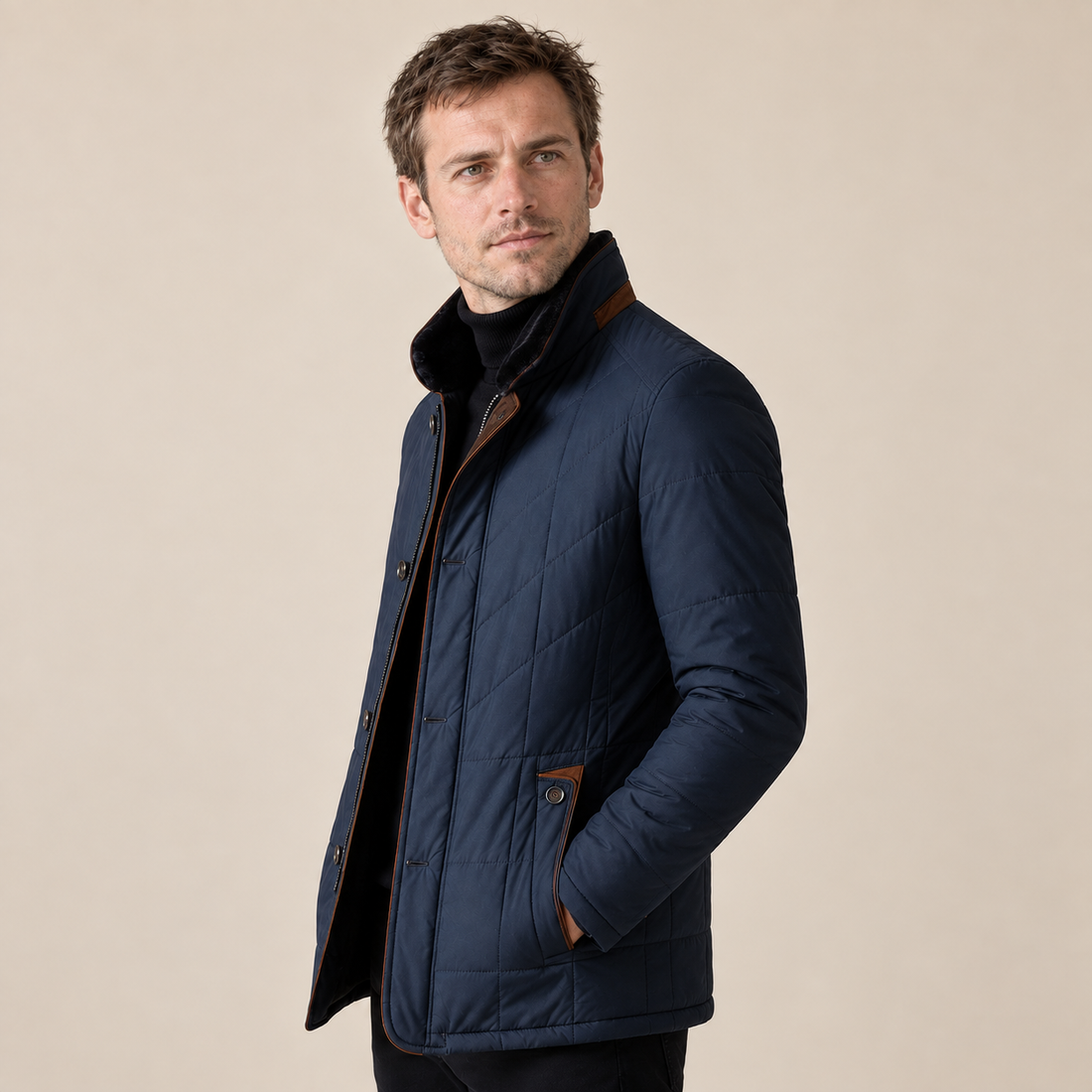 Men's Quilted Jacket Stand Collar Zip Up