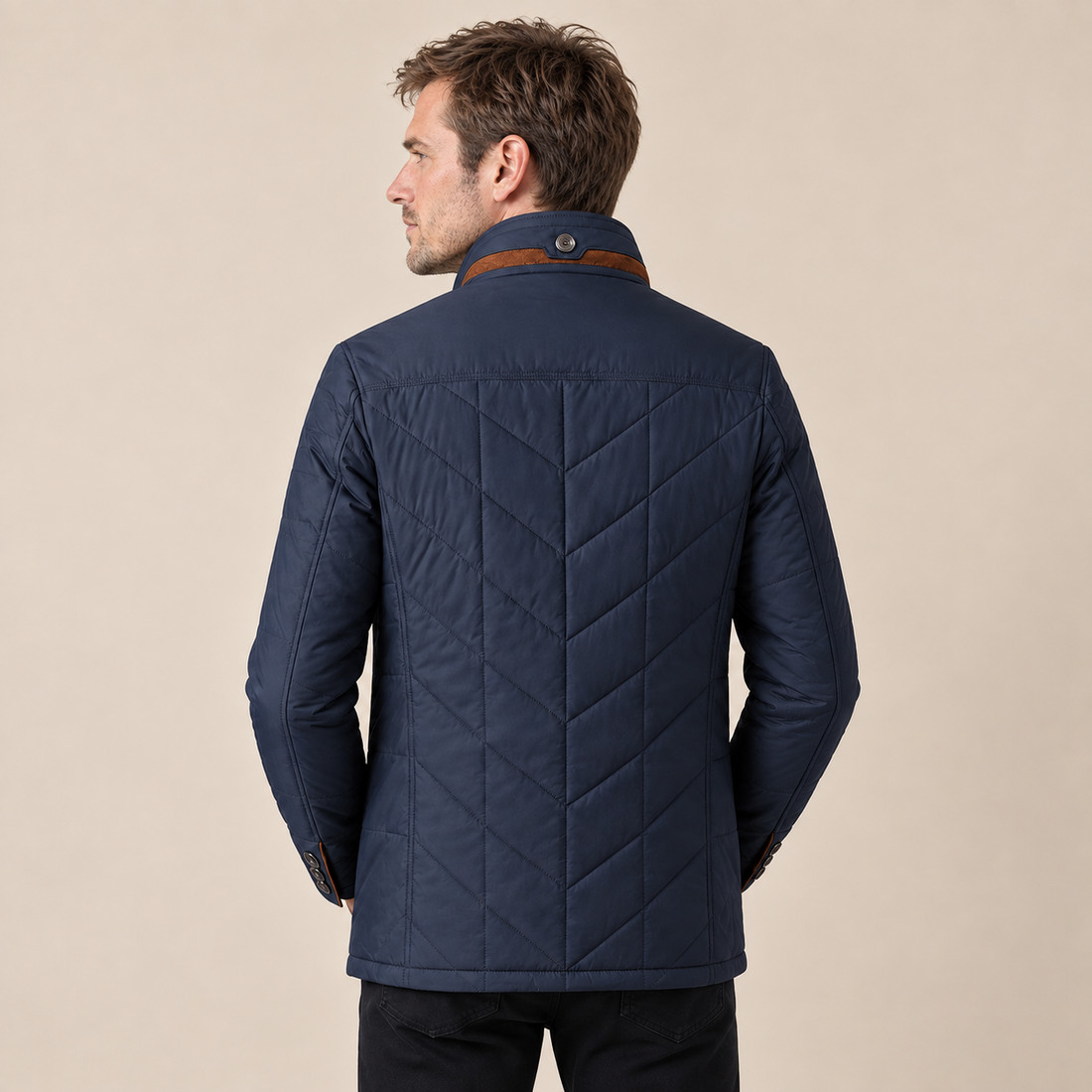 Men's Quilted Jacket Stand Collar Zip Up