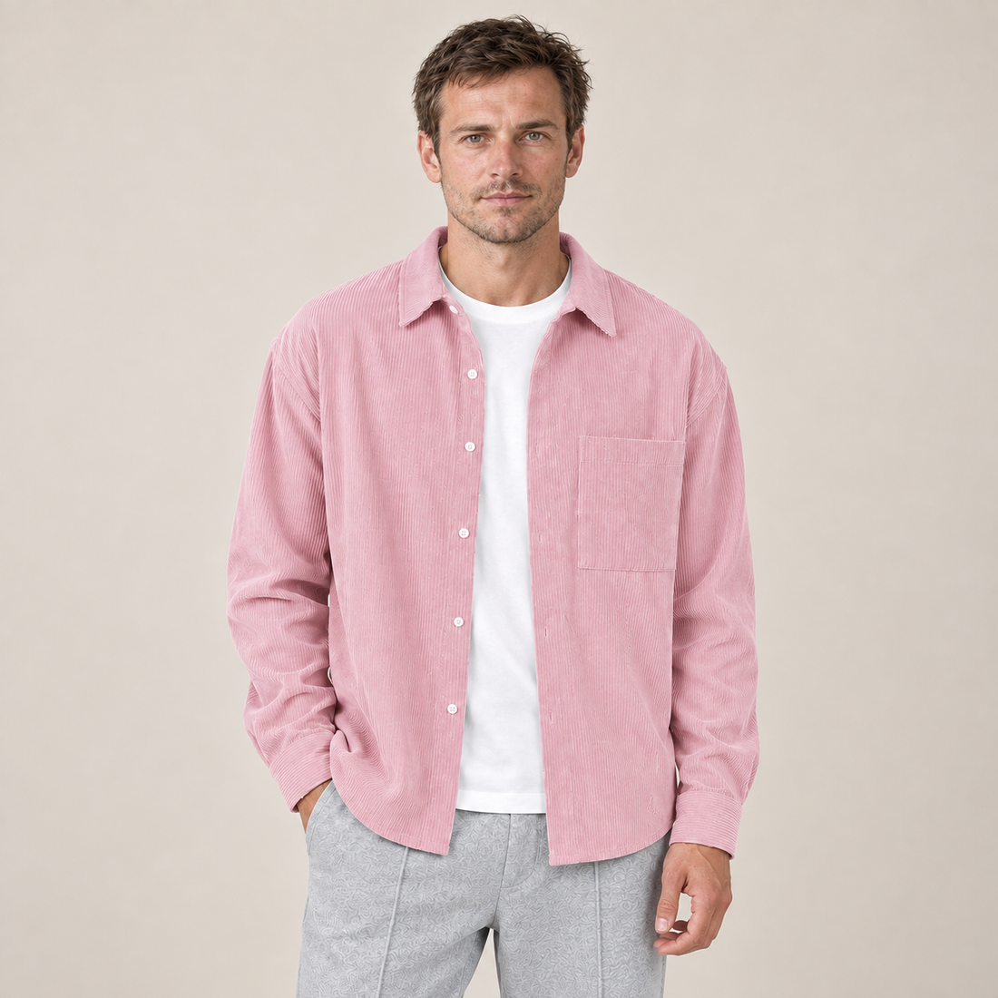 Men's Overshirt Notched Collar Loose Fit