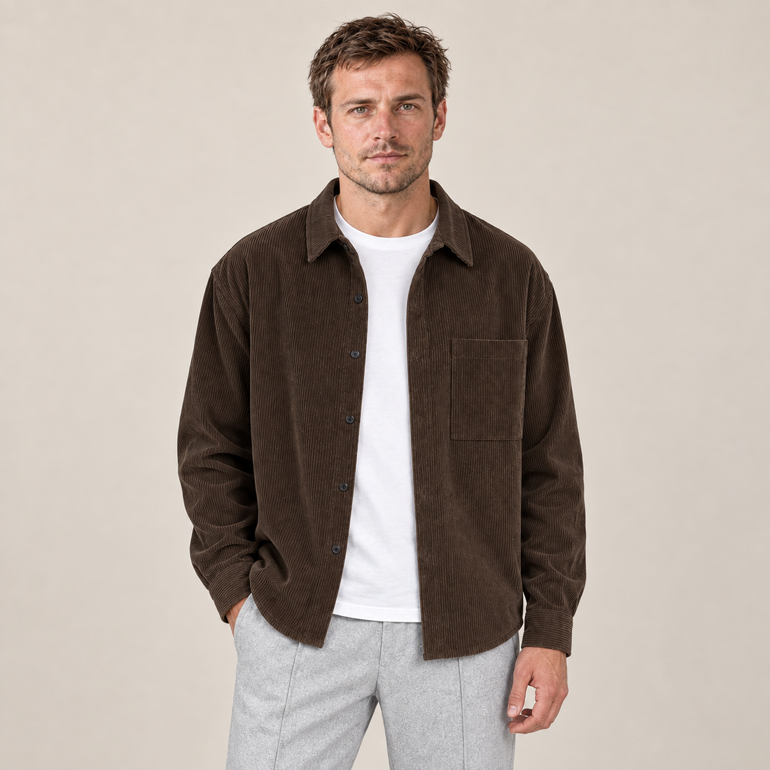 Men's Overshirt Notched Collar Loose Fit