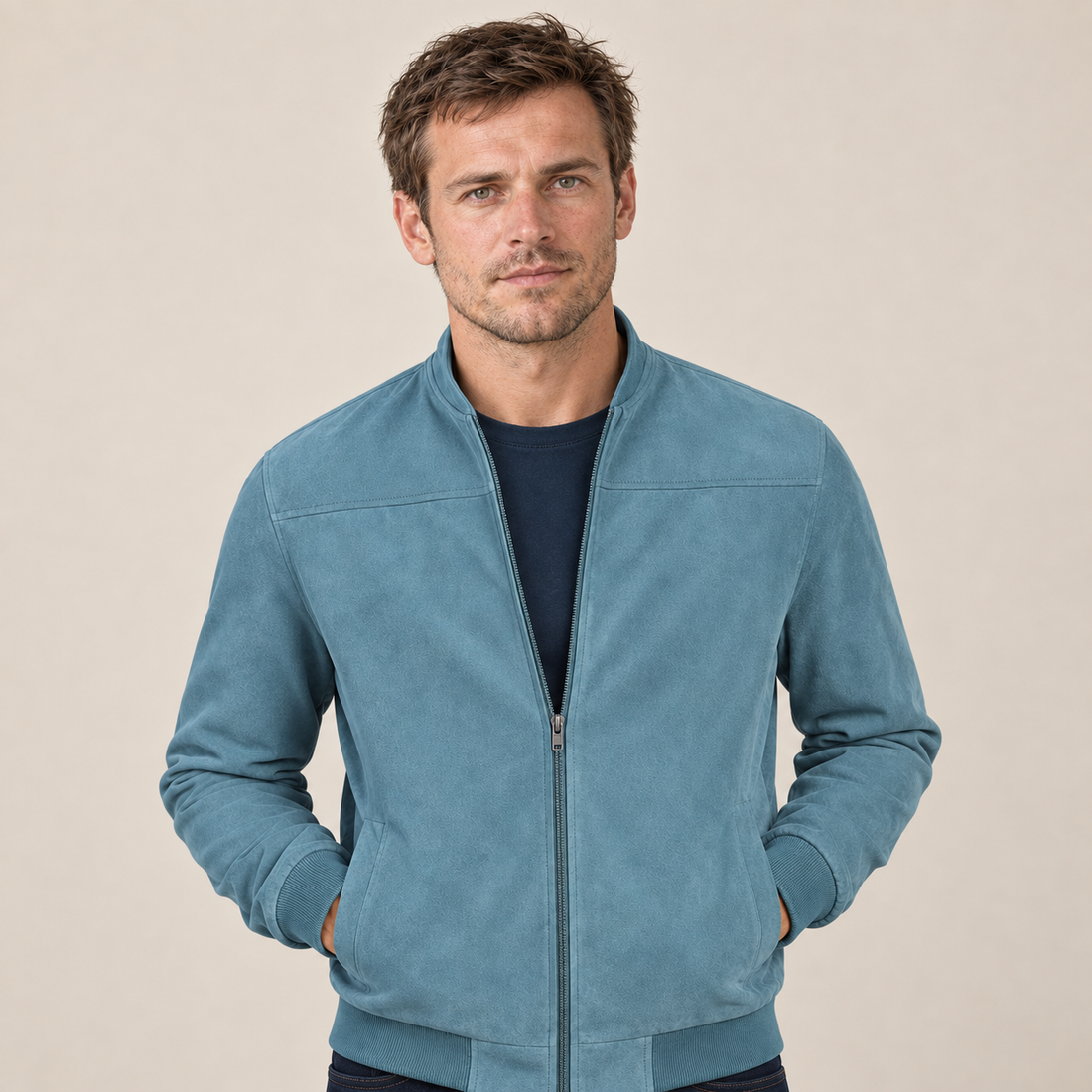 Men's Faux Suede Bomber Jacket