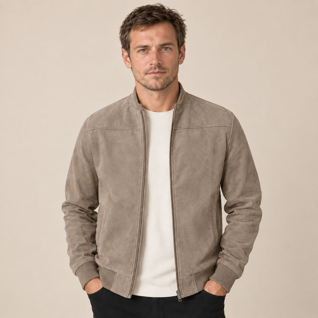 Men's Faux Suede Bomber Jacket