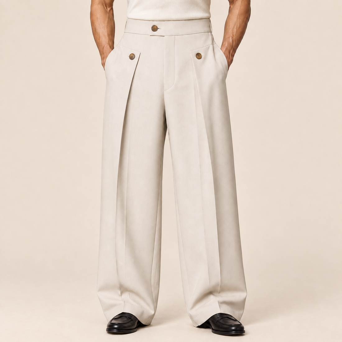 Men's Wide Leg Trousers with Front Pleats