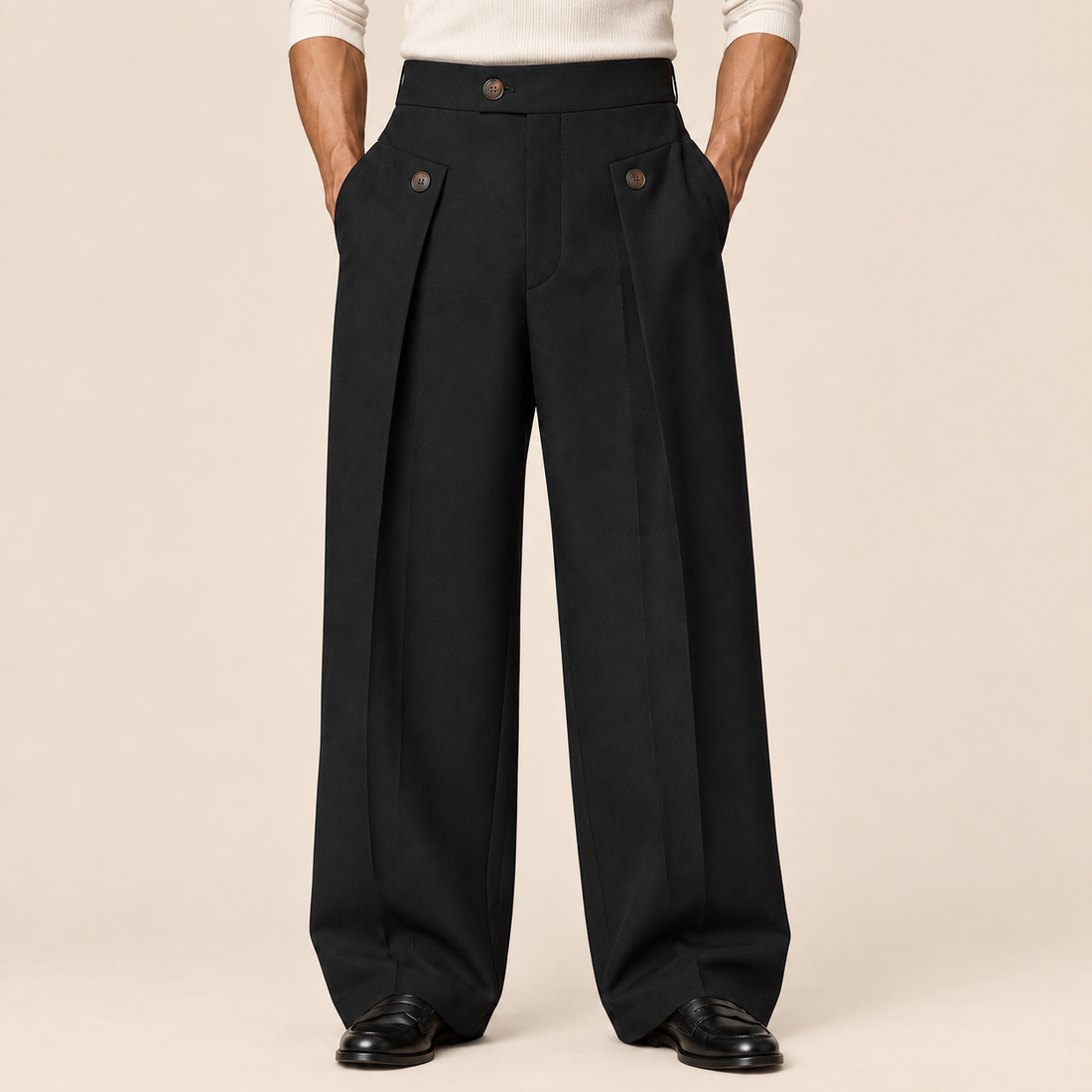 Men's Wide Leg Trousers with Front Pleats