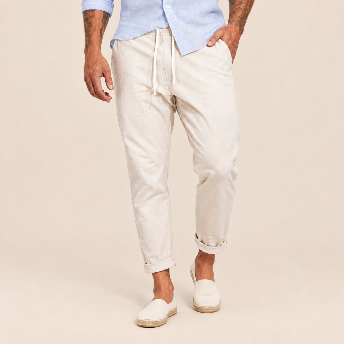 Men's Slim Tapered Drawstring Lightweight Summer Trousers
