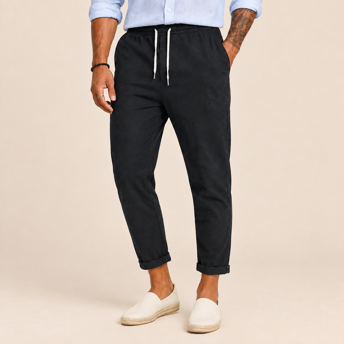 Men's Slim Tapered Drawstring Lightweight Summer Trousers