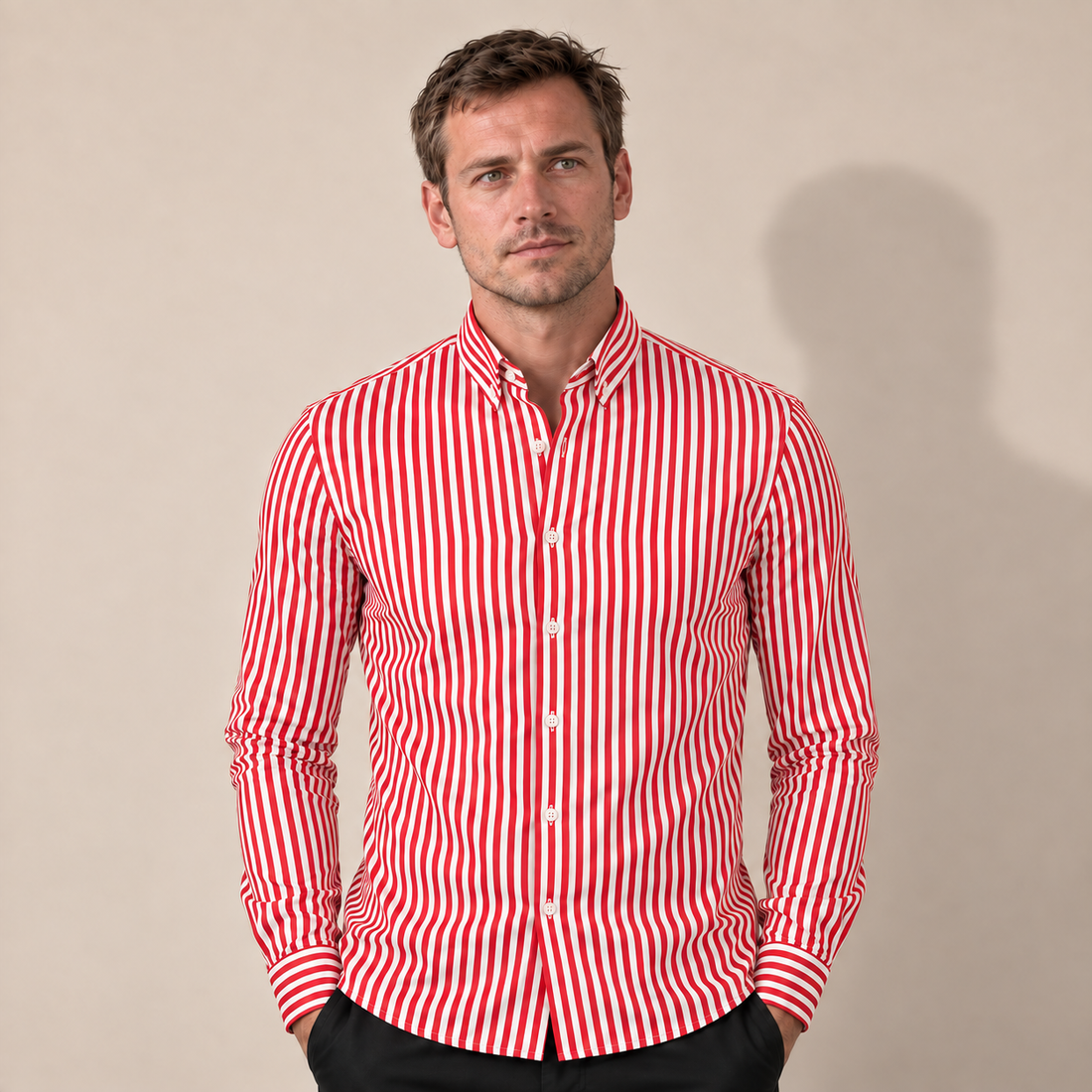 Men's Striped Slim-Fit Long-Sleeve Button-Up Shirt