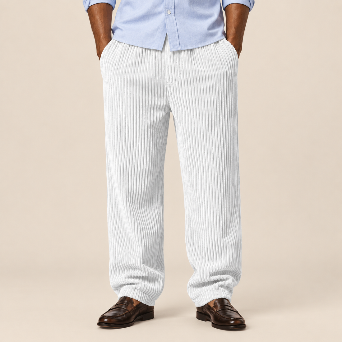 Men's Corduroy Trousers with Drawstring Waist
