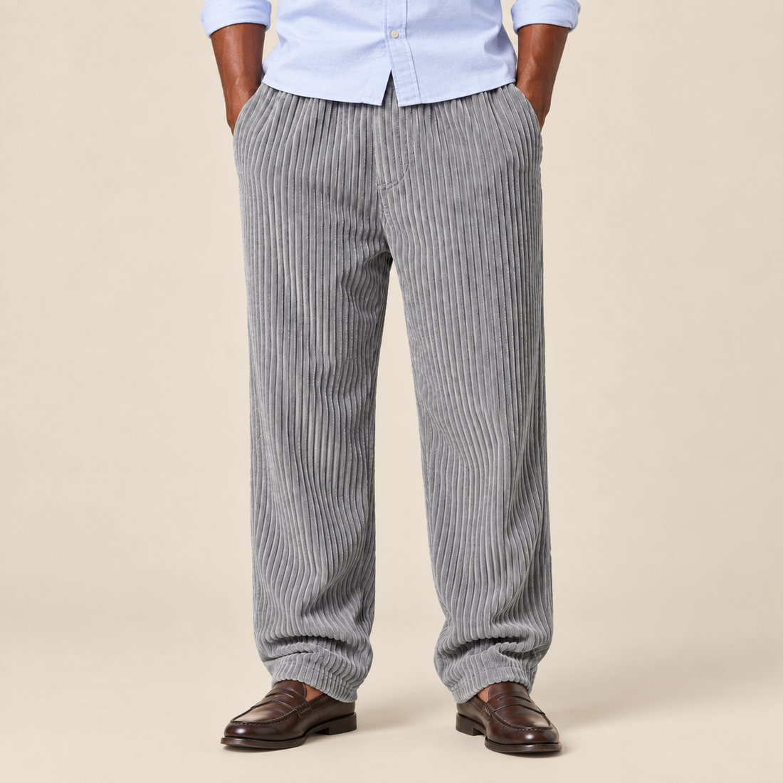 Men's Corduroy Trousers with Drawstring Waist