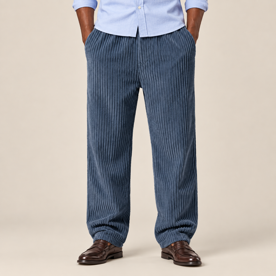 Men's Corduroy Trousers with Drawstring Waist