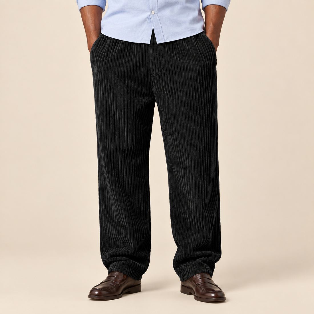 Men's Corduroy Trousers with Drawstring Waist