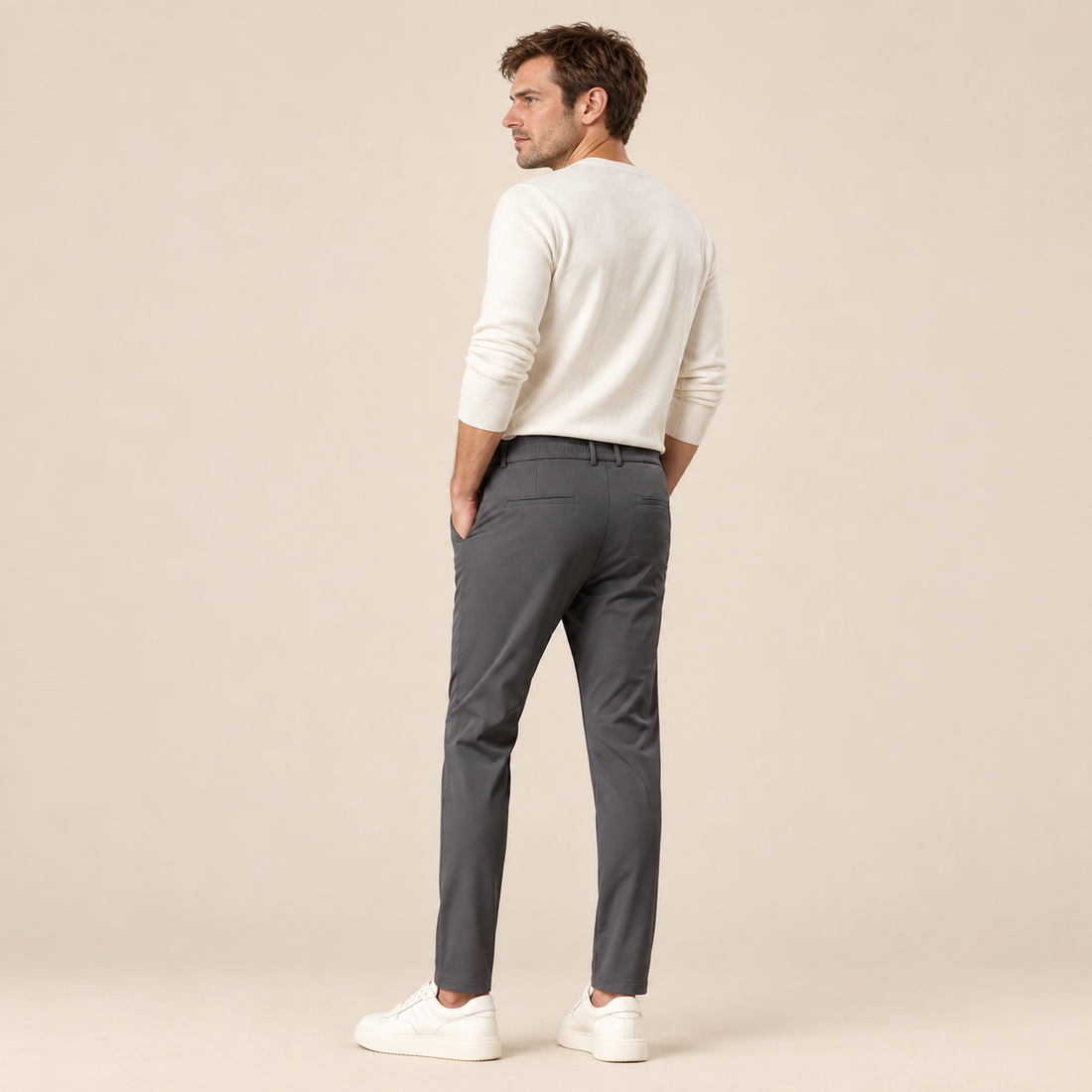 Men's Slim Fit Stretch Trousers with Straight Leg