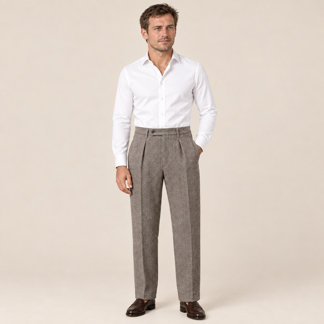 Men's Trousers Herringbone High Waist Pleated