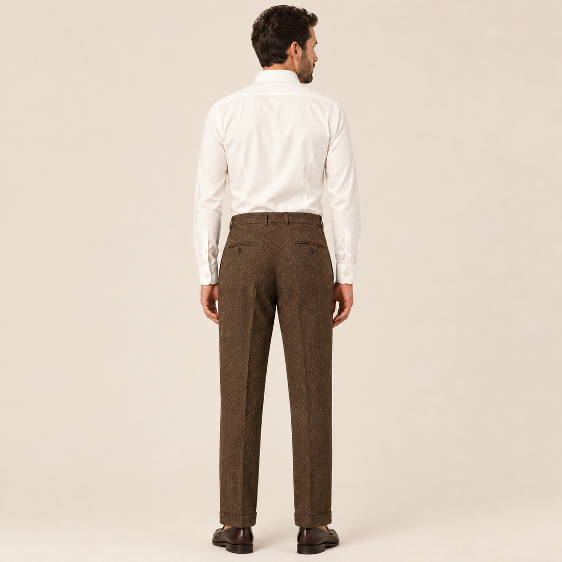 Men's Trousers Herringbone Pleated Straight Leg