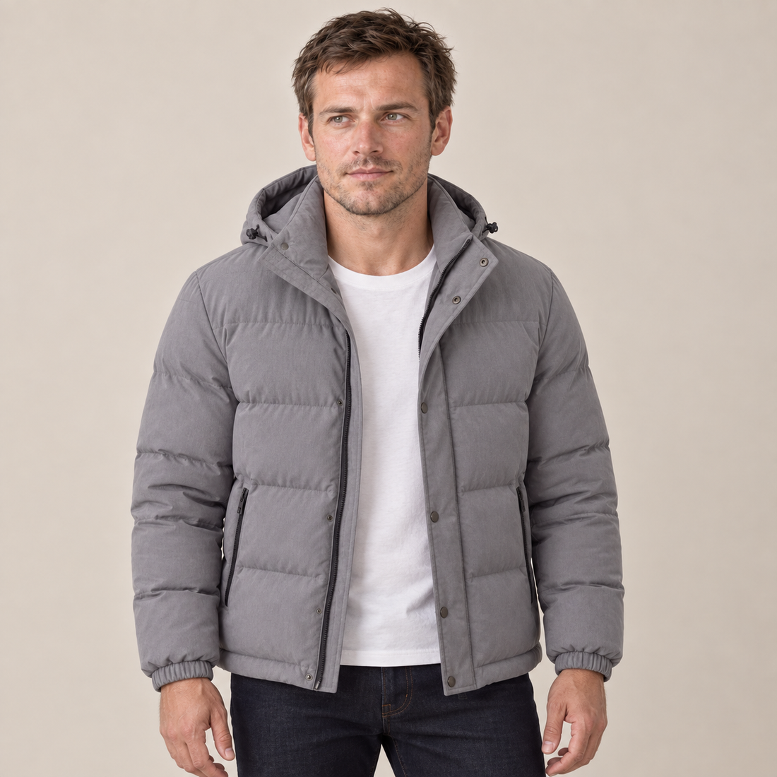 Grey Hooded Puffer Jacket