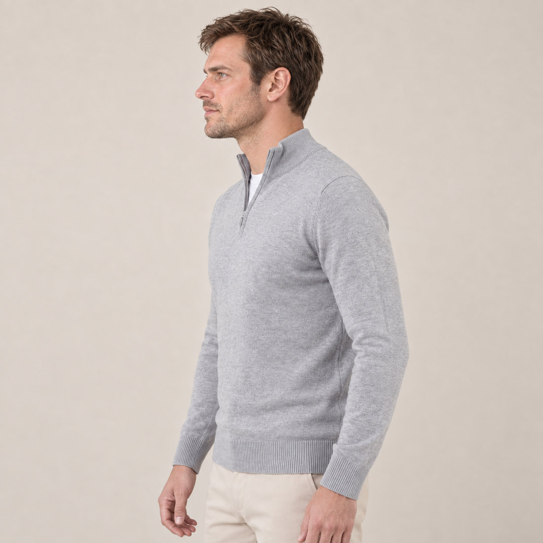 Grey Mélange Half-Zip Sweater