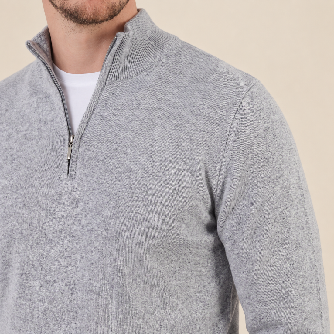 Grey Mélange Half-Zip Sweater