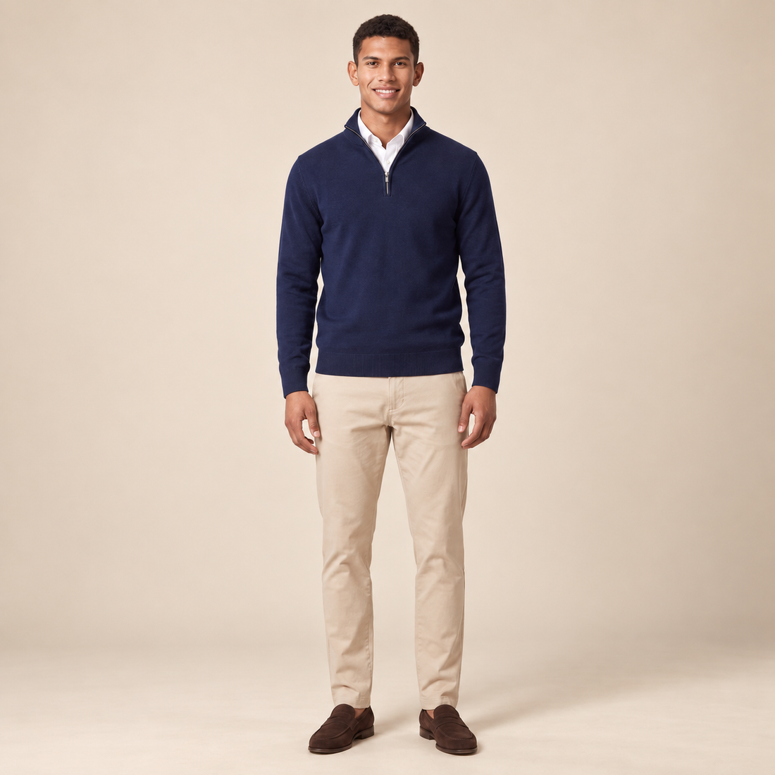 Men's Quarter-Zip Knit Sweater with Stand Collar