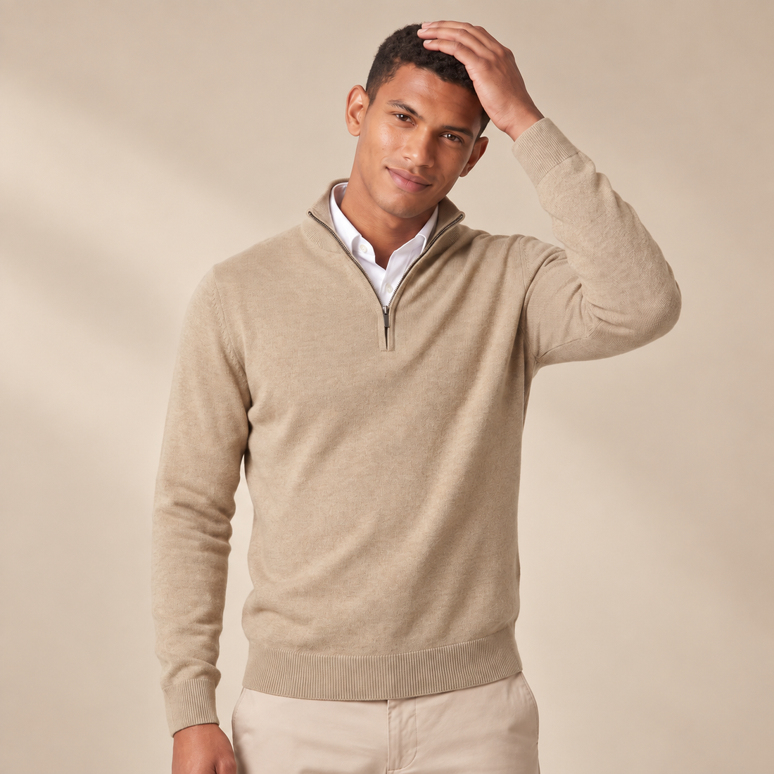 Men's Quarter-Zip Knit Sweater with Stand Collar