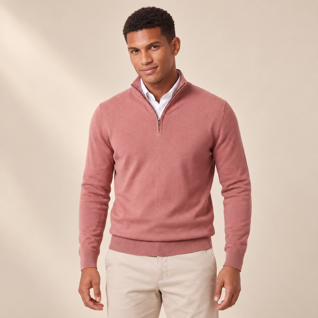 Men's Quarter-Zip Knit Sweater with Stand Collar