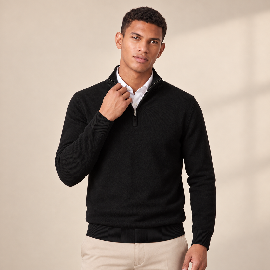 Men's Quarter-Zip Knit Sweater with Stand Collar