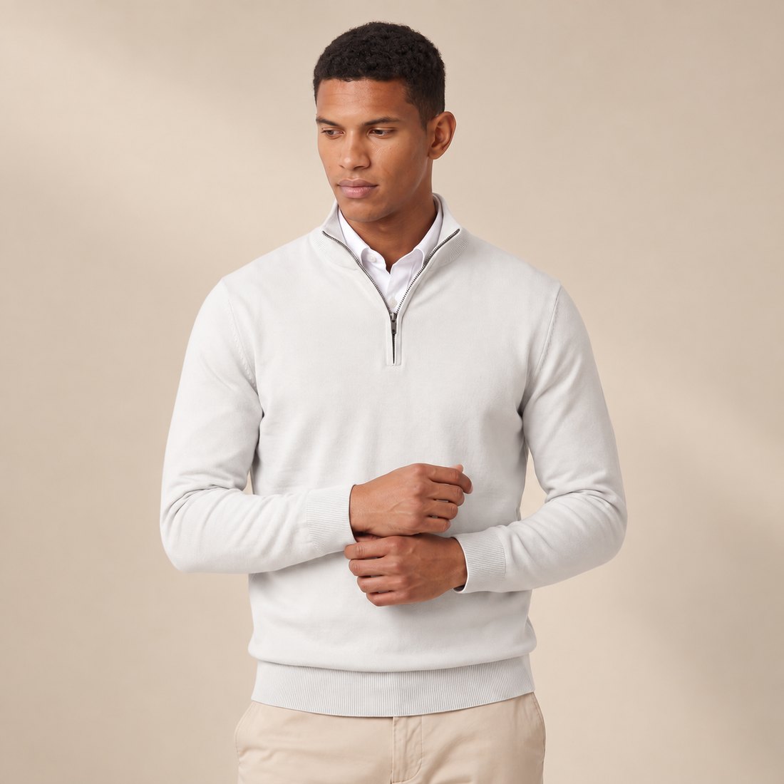 Men's Quarter-Zip Knit Sweater with Stand Collar