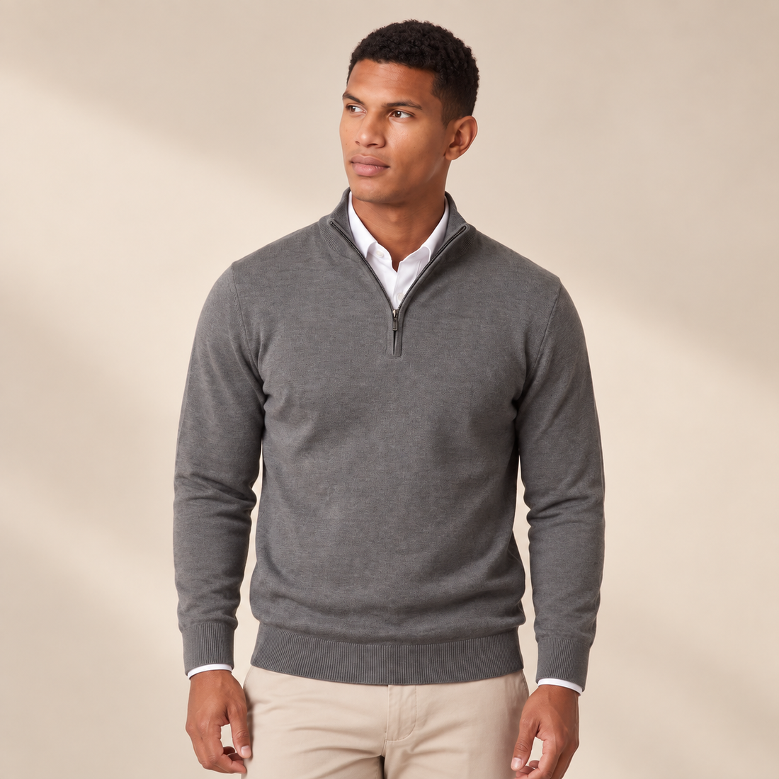 Men's Quarter-Zip Knit Sweater with Stand Collar