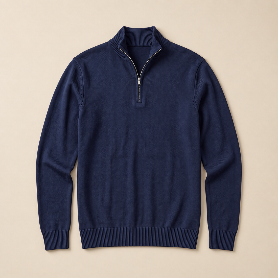 Men's Quarter-Zip Knit Sweater with Stand Collar