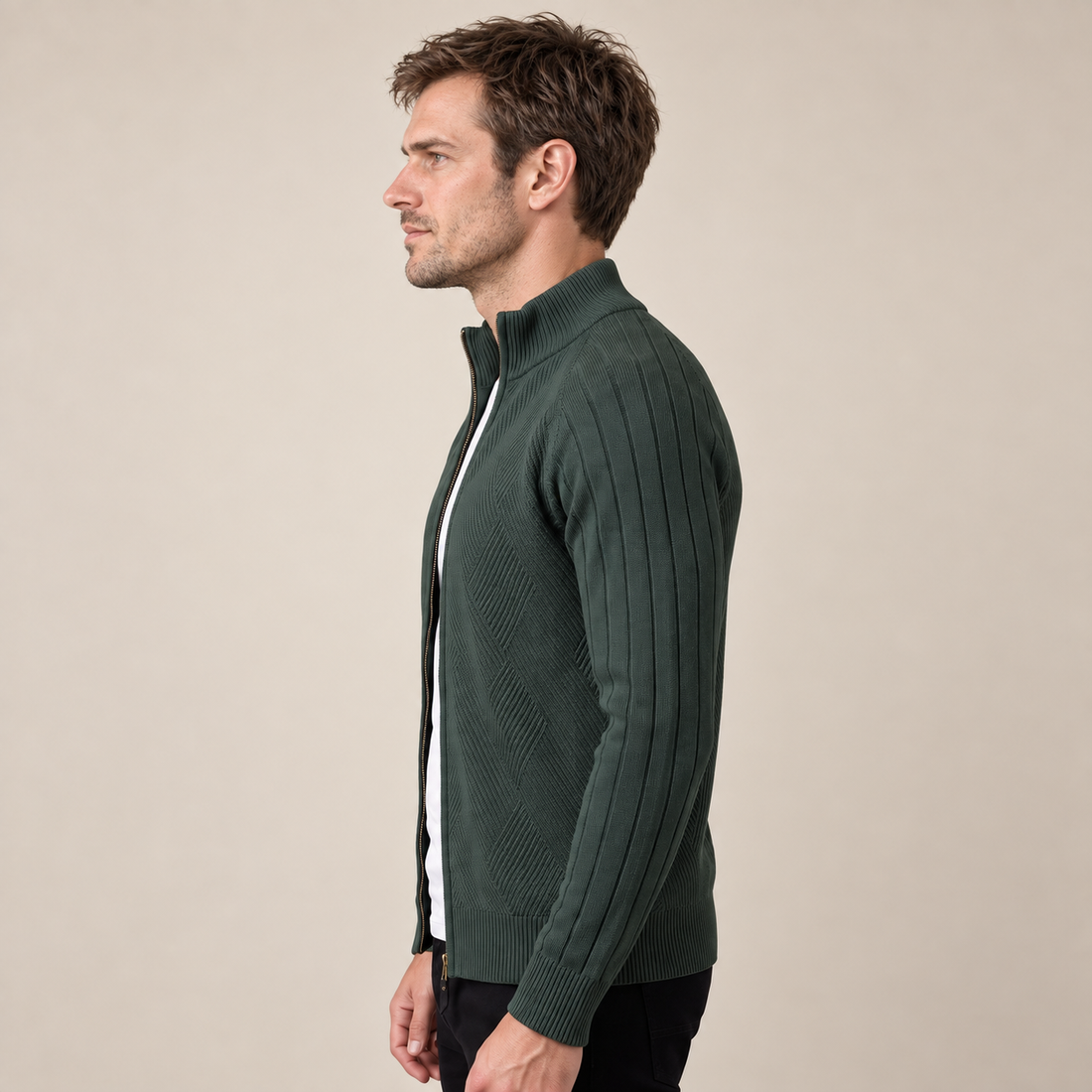 Men's Diamond Knit Full-Zip Cardigan