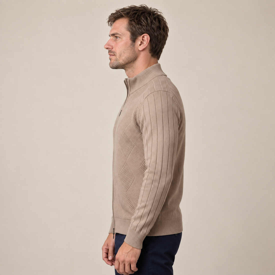 Men's Diamond Knit Full-Zip Cardigan