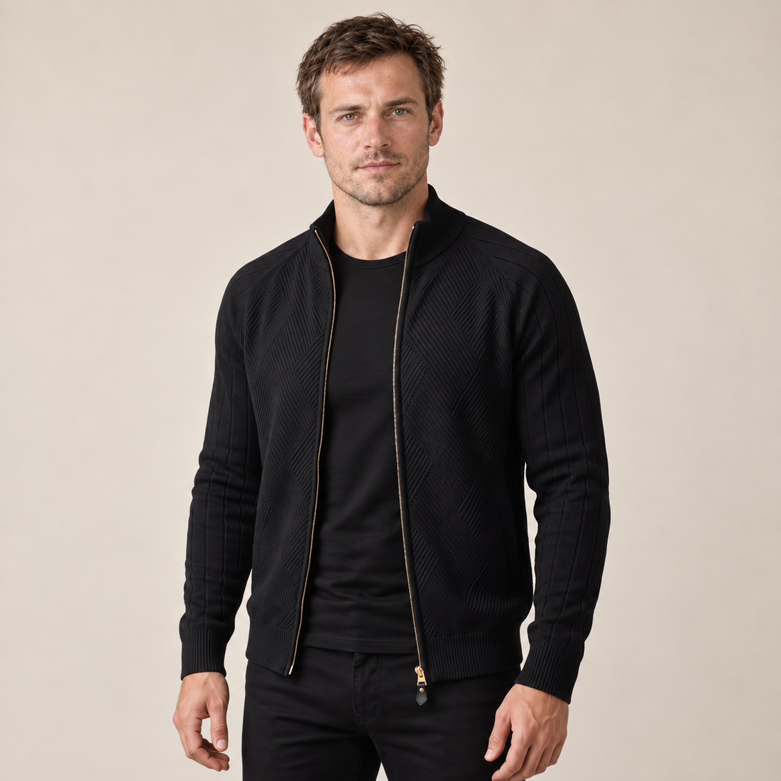 Men's Diamond Knit Full-Zip Cardigan