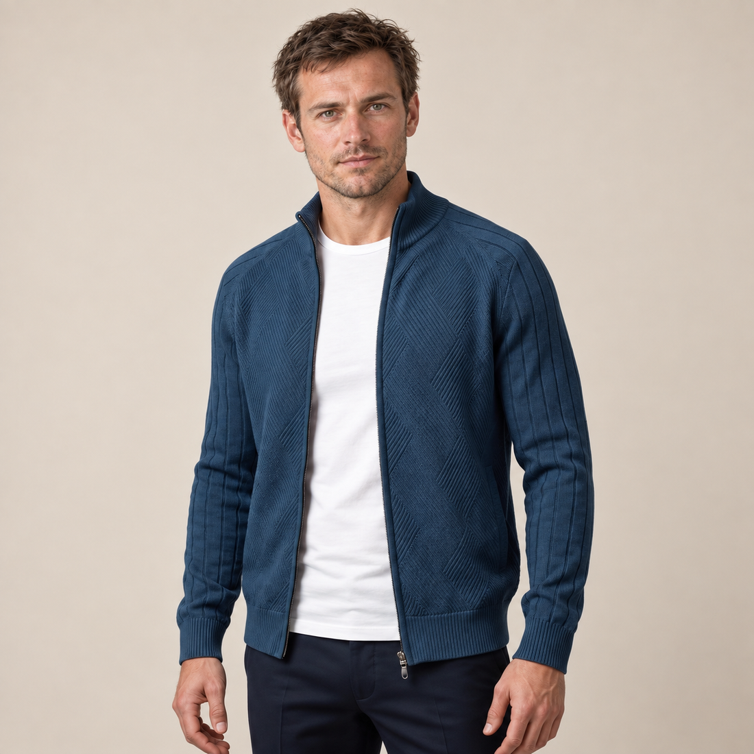 Men's Diamond Knit Full-Zip Cardigan