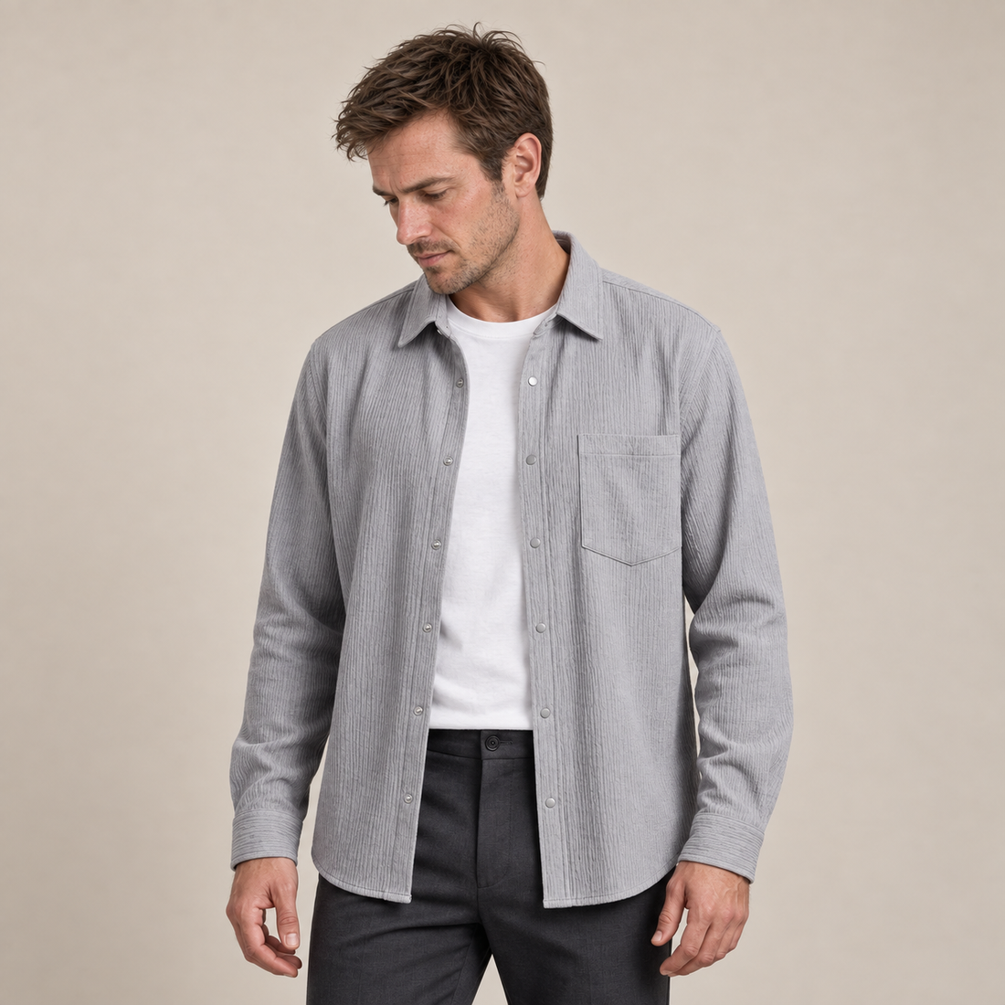 Men's Autumn Textured Long Sleeve Shirt