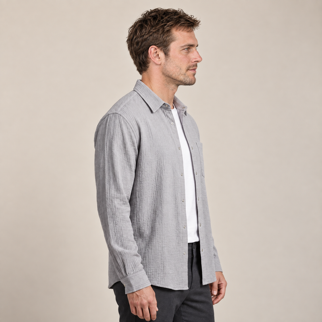 Men's Autumn Textured Long Sleeve Shirt