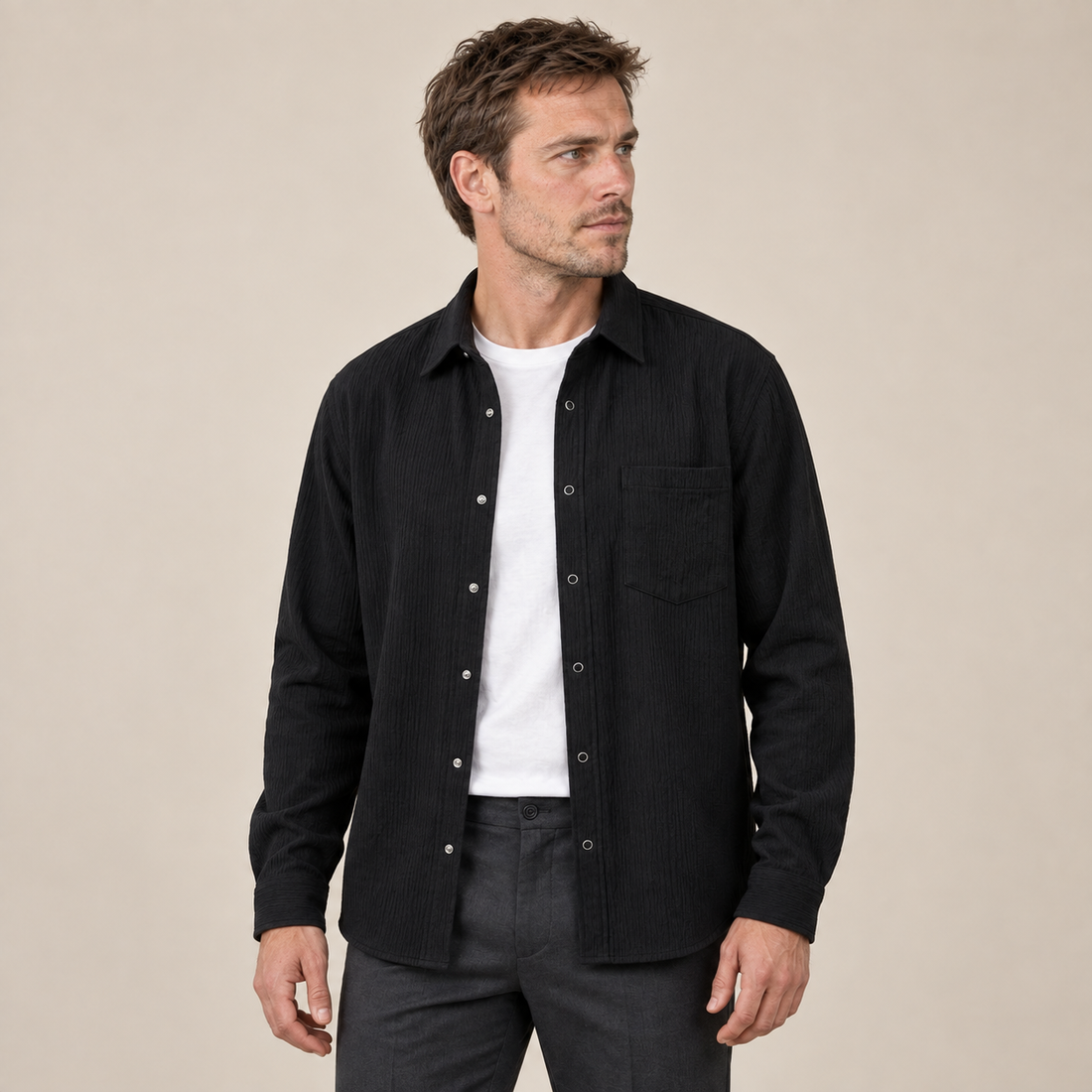 Men's Autumn Textured Long Sleeve Shirt