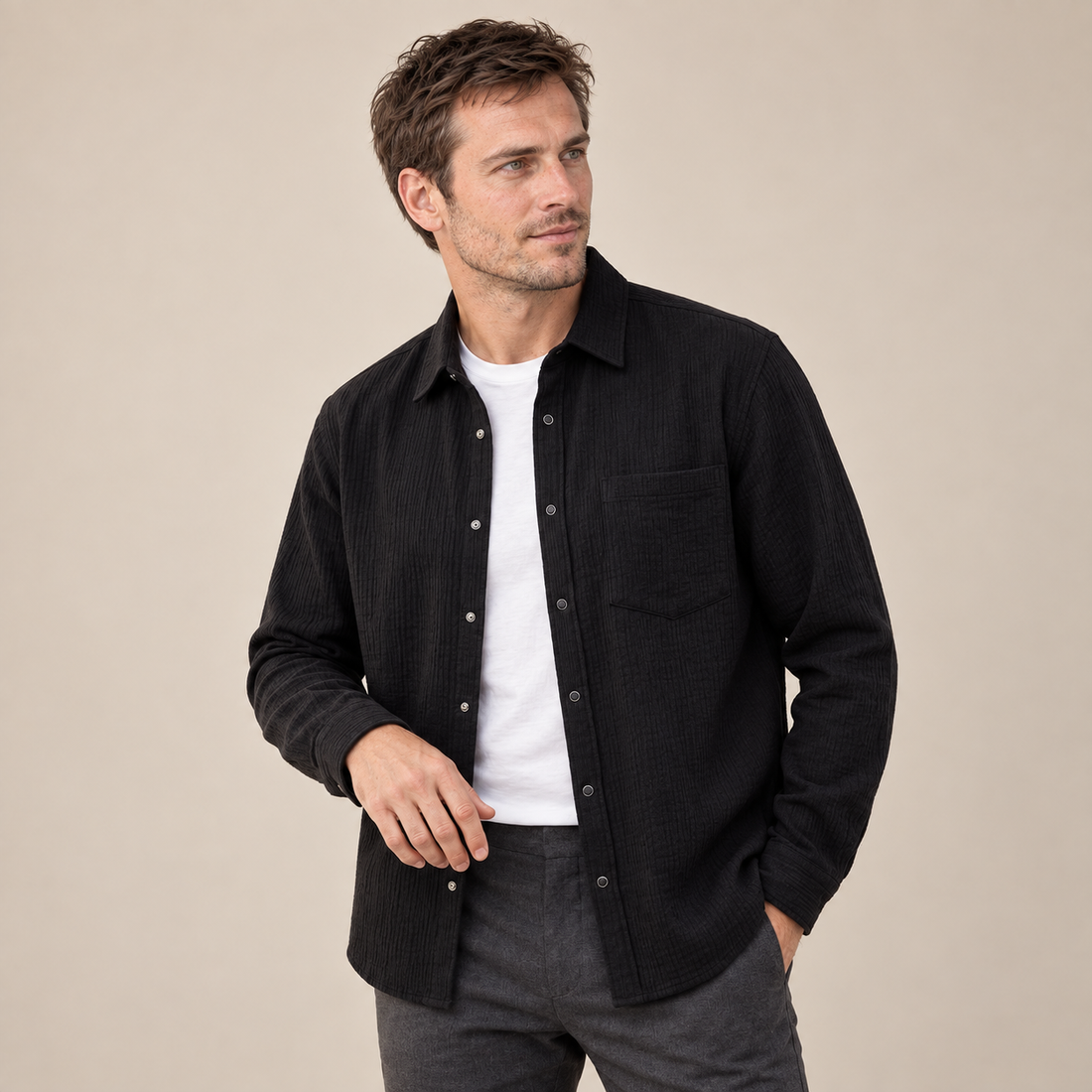 Men's Autumn Textured Long Sleeve Shirt