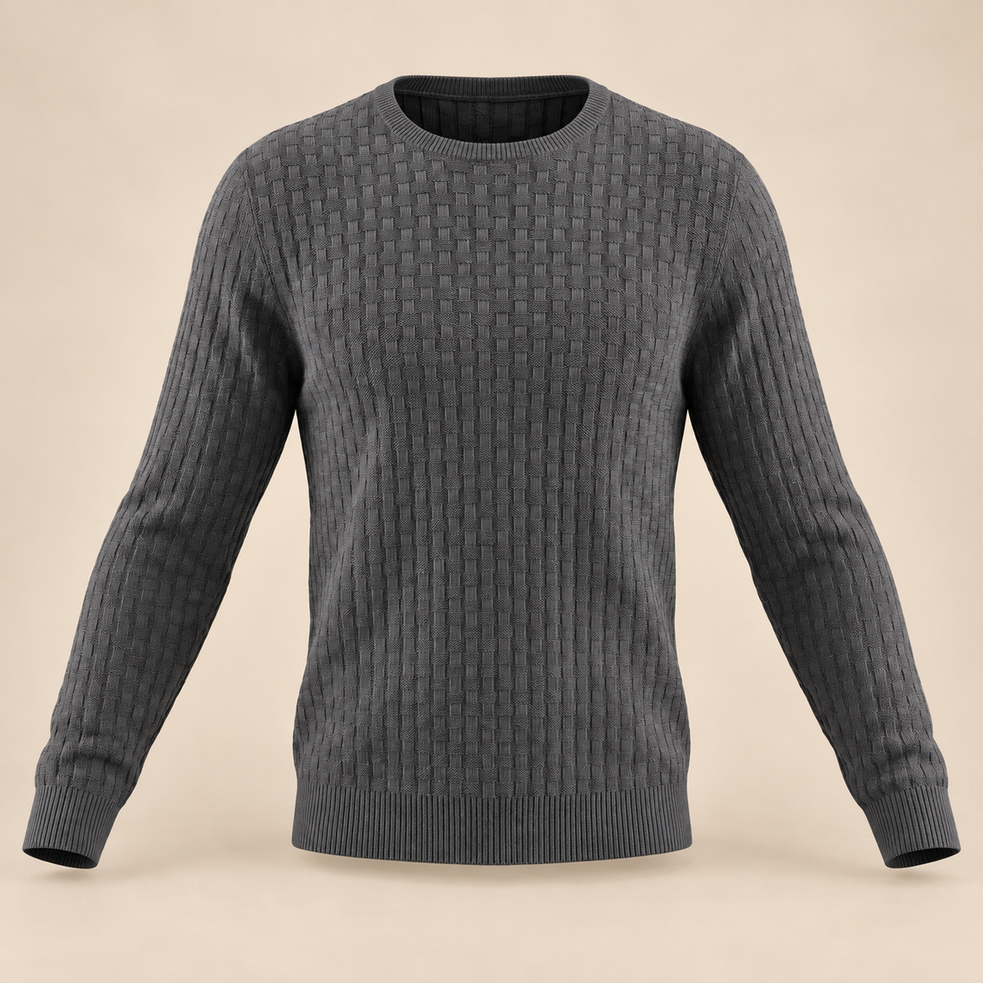 Men's Basketweave Knit Crew Sweater