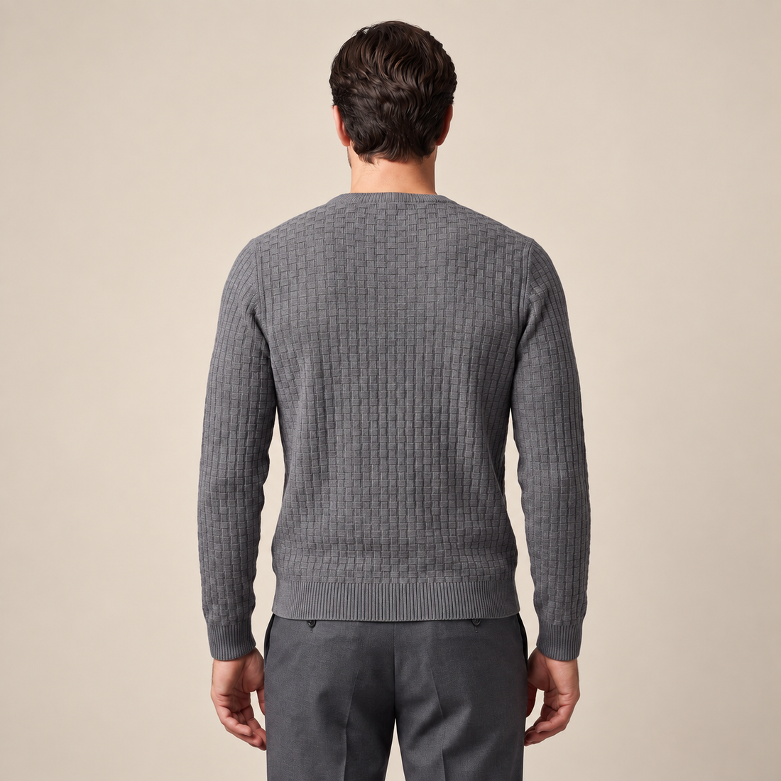Men's Basketweave Knit Crew Sweater
