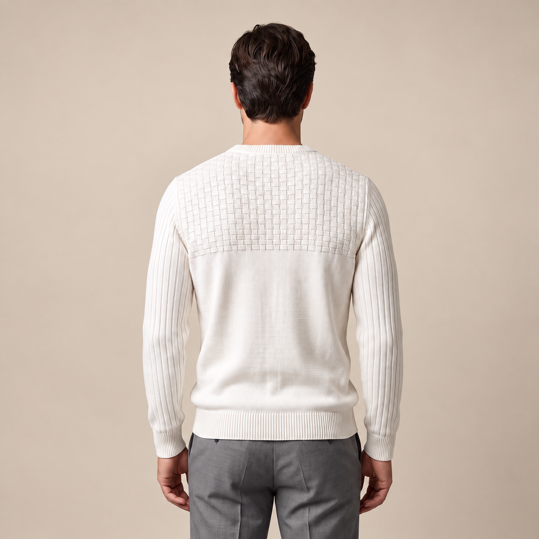 Men's Basketweave Knit Crew Sweater