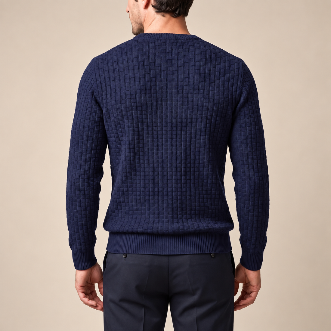 Men's Basketweave Knit Crew Sweater