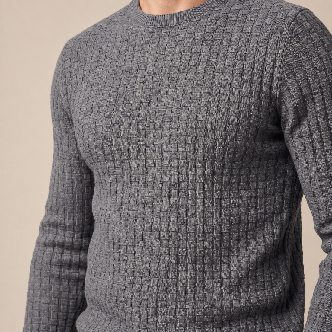 Men's Basketweave Knit Crew Sweater