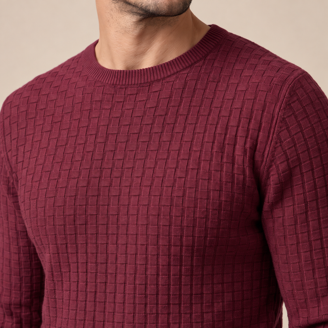 Men's Basketweave Knit Crew Sweater