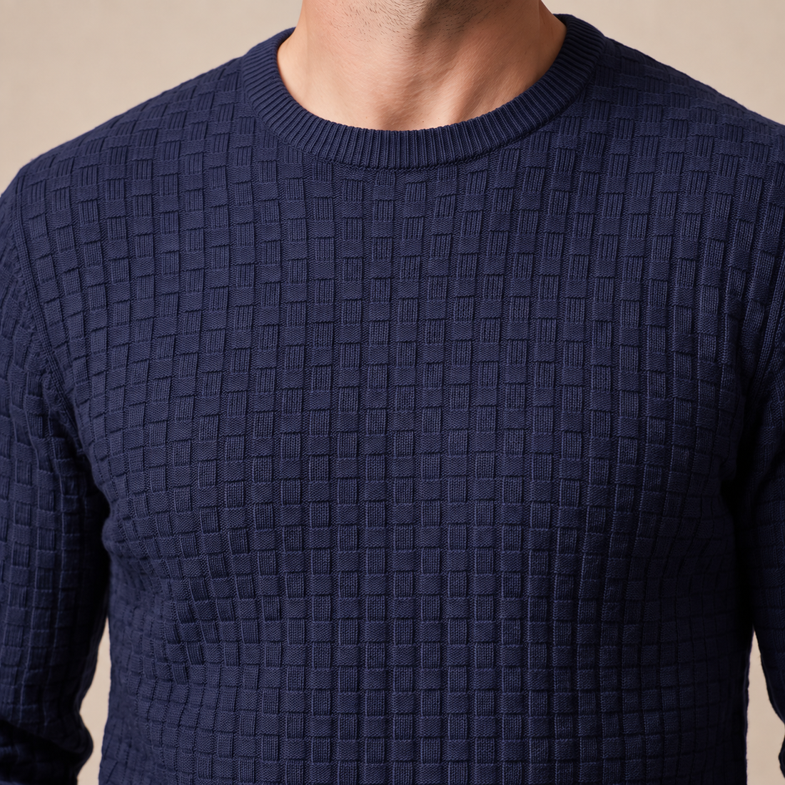 Men's Basketweave Knit Crew Sweater